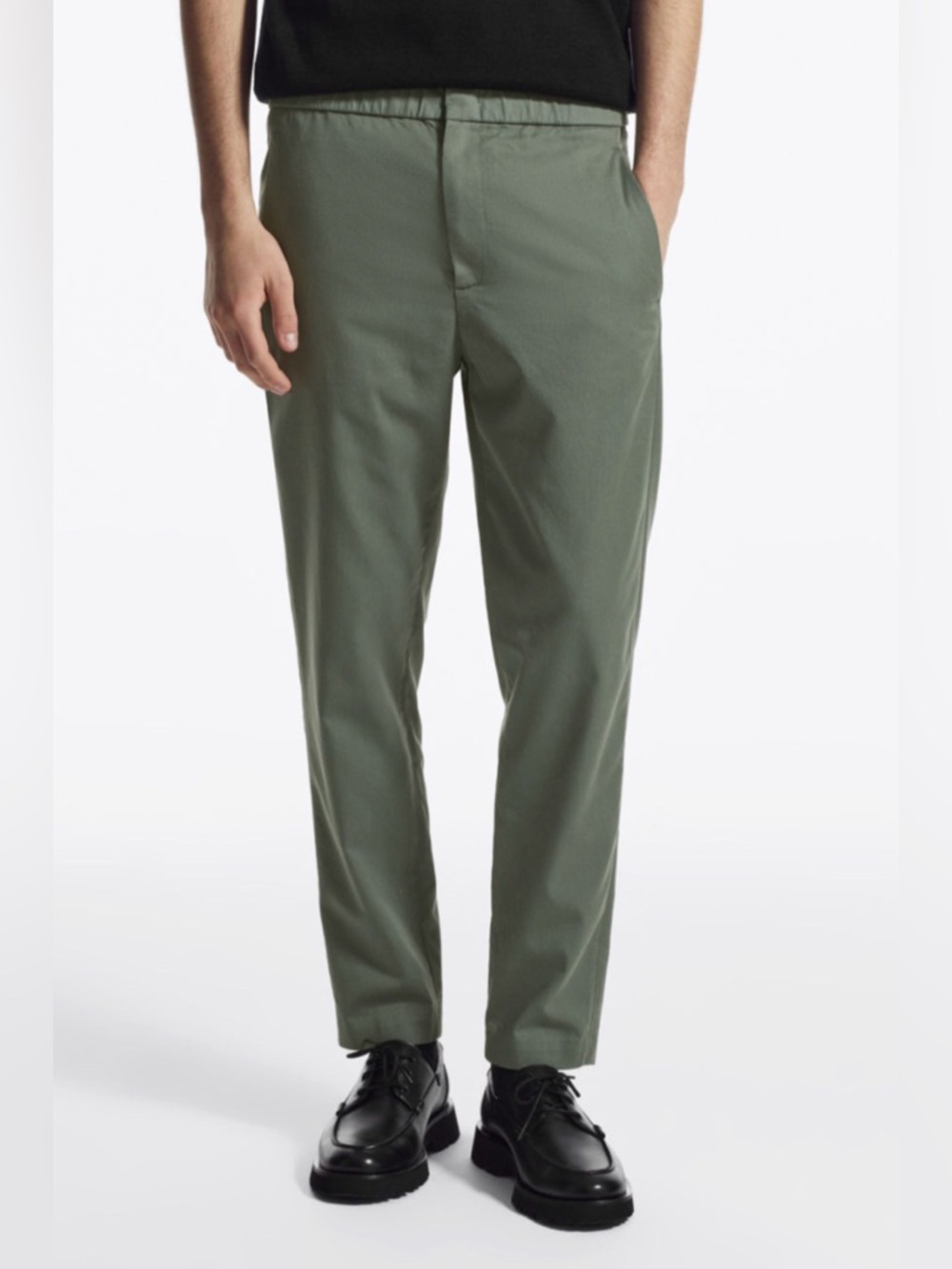 COS Tapered Lyocell Blend Trousers Elastic Waist Green Size 48 M